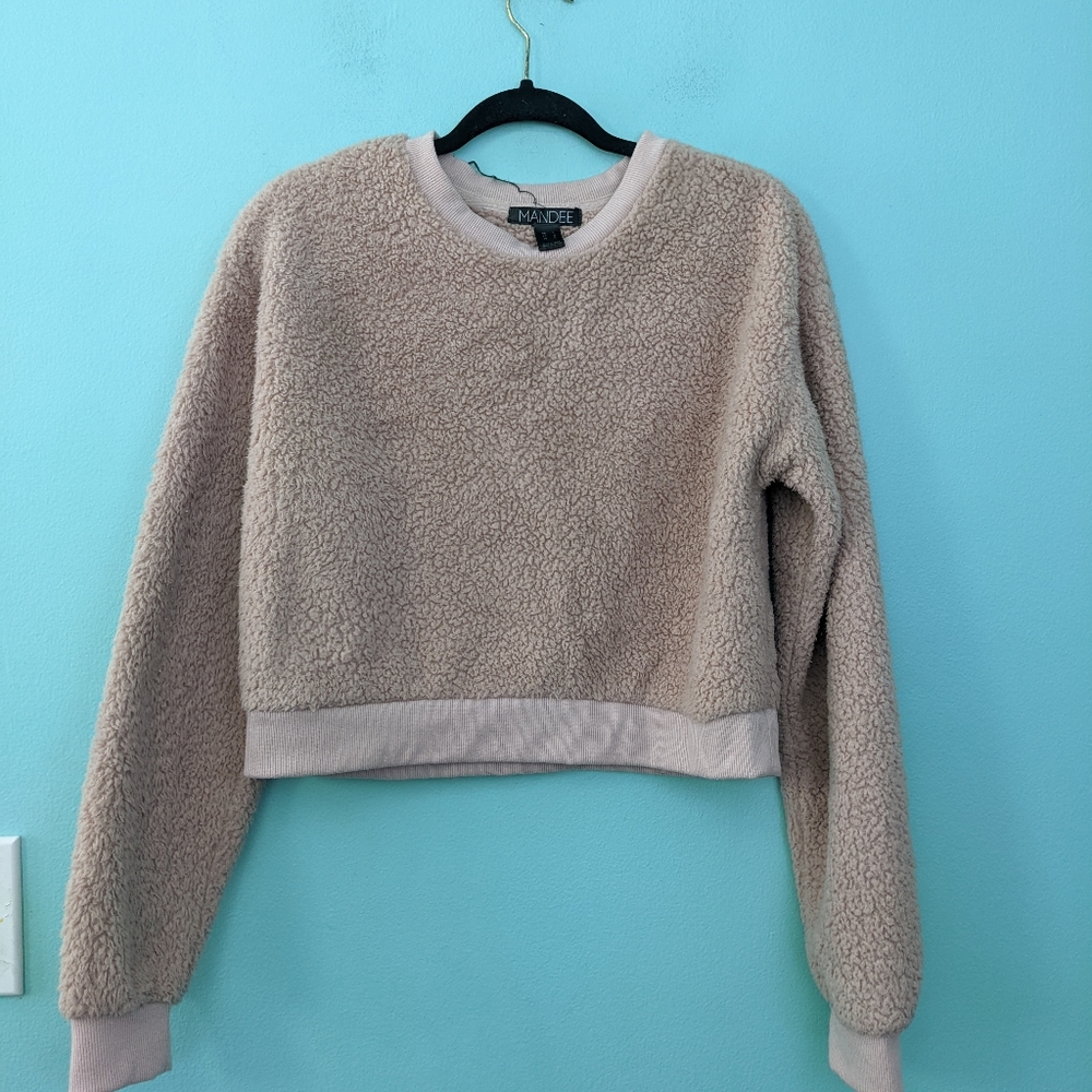 Mandee Long Sleeve Ready Bear Fleece Sweater Large Pink